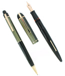 C1942 EVERSHARP SKYLINE GREEN BLUE CAP BLACK BARREL FOUNTAIN PEN PENCIL SET NEAR MINT OFFERED BY ANTIQUE DIGGER