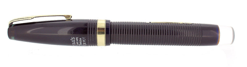 CIRCA 1942 WATERMAN 100 YEAR OVERSIZE BLUE RIBBED FOUNTAIN PEN F-BB SEMI-FLEX NIB RESTORED OFFERED BY ANTIQUE DIGGER
