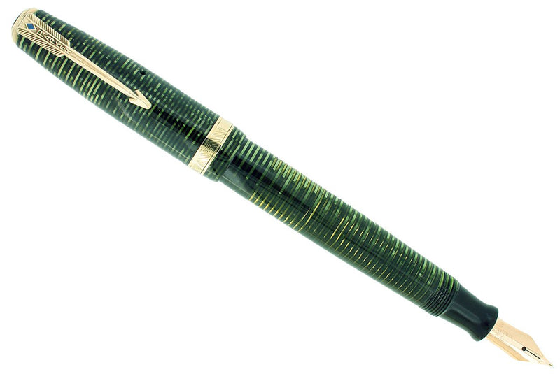 CIRCA 1942 PARKER EMERALD PEARL VACUMATIC MAJOR SIZE FOUNTAIN PEN RESTORED OFFERED BY ANTIQUE DIGGER