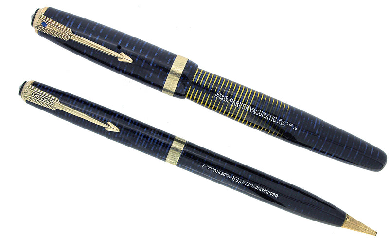 RESTORED 1943 PARKER AZURE PEARL VACUMATIC FOUNTAIN PEN SET IN ORIGINAL BOX OFFERED BY ANTIQUE DIGGER