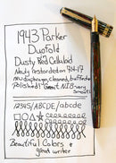 RESTORED 1943 PARKER DUOFOLD SENIOR DUSTY ROSE CELLULOID FOUNTAIN PEN V NIB OFFERED BY ANTIQUE DIGGER
