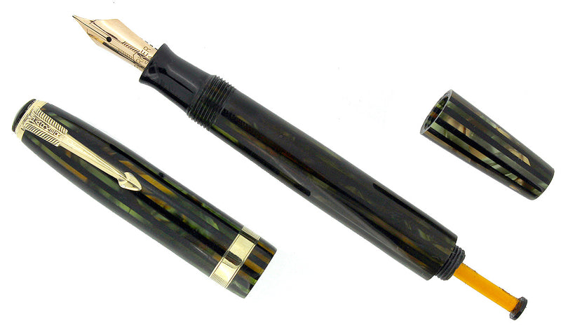 1943 PARKER GREEN GOLD VACUFOLD VACUMATIC DUOFOLD FOUNTAIN PEN RESTORED SCARCE OFFERED BY ANTIQUE DIGGER