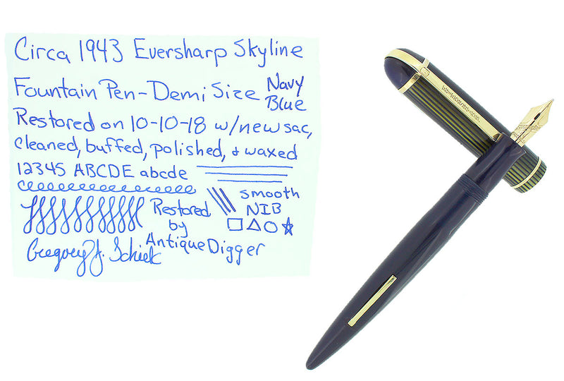 CIRCA 1943 EVERSHARP SKYLINE DEMI SIZE FOUNTAIN PEN SMOOTH NIB RESTORED OFFERED BY ANTIQUE DIGGER