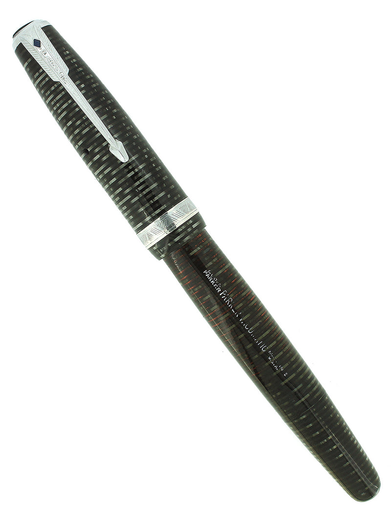1943 PARKER MAJOR VACUMATIC SILVER PEARL FOUNTAIN PEN RESTORED OFFERED BY ANTIQUE DIGGER