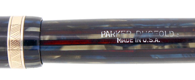 1943 PARKER STRIPED DUOFOLD SENIOR BLUE GRAY BLUE DIAMOND FOUNTAIN PEN RESTORED OFFERED BY ANTIQUE DIGGER