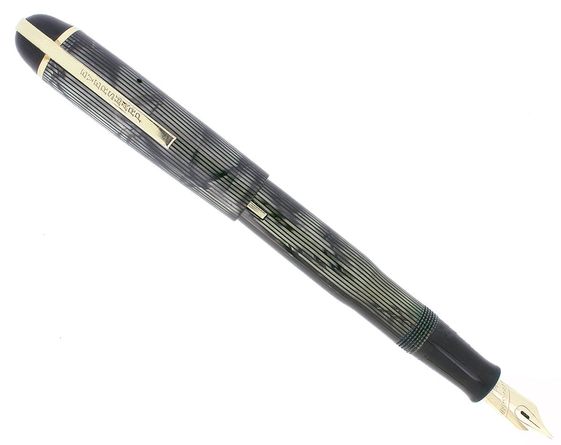 C1943 EVERSHARP SKYLINE GRAY MOIRE CELLULOID FOUNTAIN PEN RESTORED SMOOTH NIB OFFERED BY ANTIQUE DIGGER