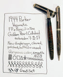 1944 PARKER GOLDEN PEARL VACUMATIC FOUNTAIN PEN & PENCIL SET RESTORED OFFER BY ANTIQUE DIGGER