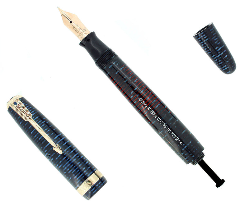 1944 PARKER BLUE AZURE PEARL VACUMATIC MAJOR FOUNTAIN PEN RESTORED OFFERED BY ANTIQUE DIGGER