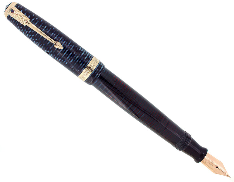 1944 PARKER VACUMATIC MAJOR AZURE BLUE PEARL FOUNTAIN PEN RESTORED OFFERED BY ANTIQUE DIGGER