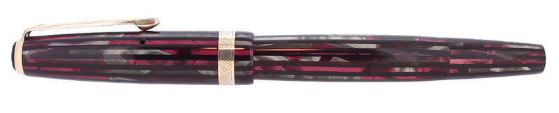 1944 PARKER STRIPED DUOFOLD SENIOR DUSTY ROSE BLUE DIAMOND FOUNTAIN PEN RESTORED OFFERED BY ANTIQUE DIGGER