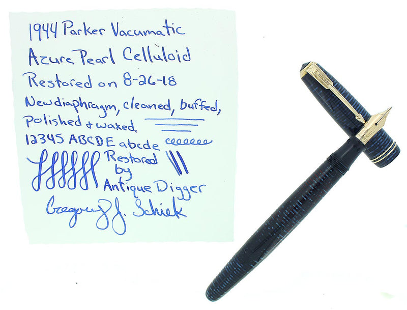 1944 PARKER AZURE PEARL VACUMATIC FOUNTAIN PEN GORGEOUS COLOR RESTORED OFFERED BY ANTIQUE DIGGER