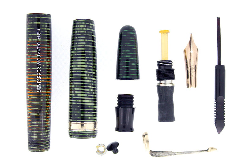 1945 PARKER EMERALD PEARL DOUBLE JEWEL VACUMATIC FOUNTAIN PEN RESTORED OFFERED BY ANTIQUE DIGGER