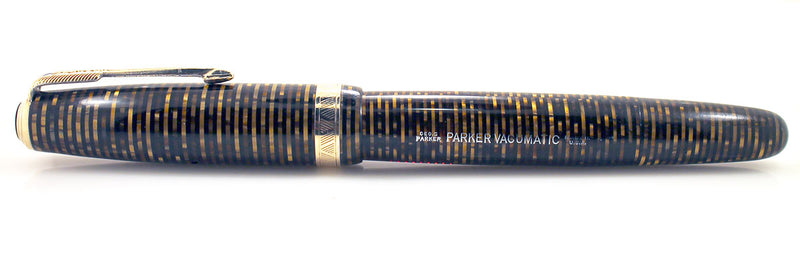 1945 PARKER GOLDEN PEARL VACUMATIC MAJOR FOUNTAIN PEN F to BB FLEX NIB WITH SEAMED CELLULOID RESTORED OFFERED BY ANTIQUE DIGGER