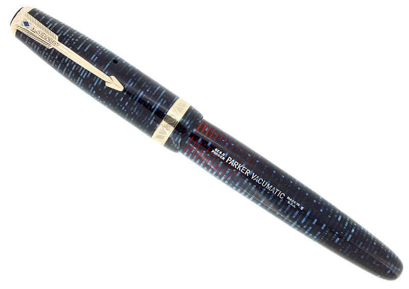 1945 PARKER VACUMATIC MAJOR AZURE BLUE PEARL FOUNTAIN PEN RESTORED OFFERED BY ANTIQUE DIGGER