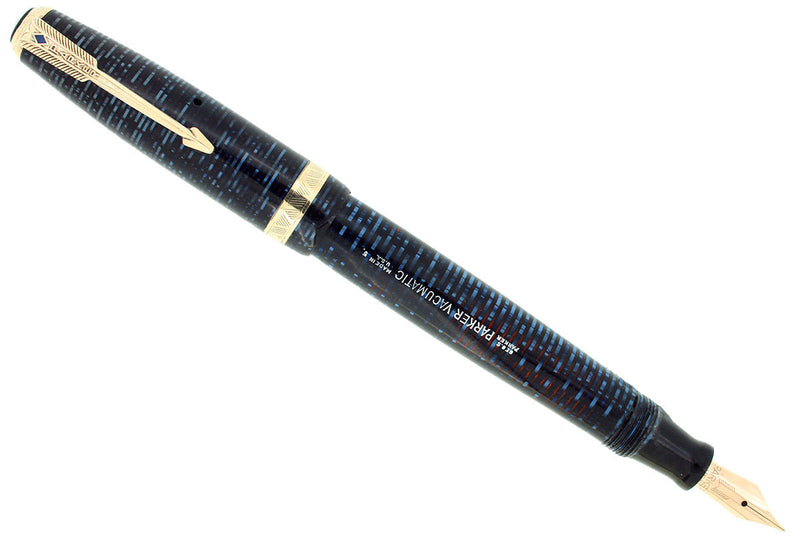 1945 PARKER VACUMATIC MAJOR AZURE BLUE PEARL FOUNTAIN PEN RESTORED OFFERED BY ANTIQUE DIGGER