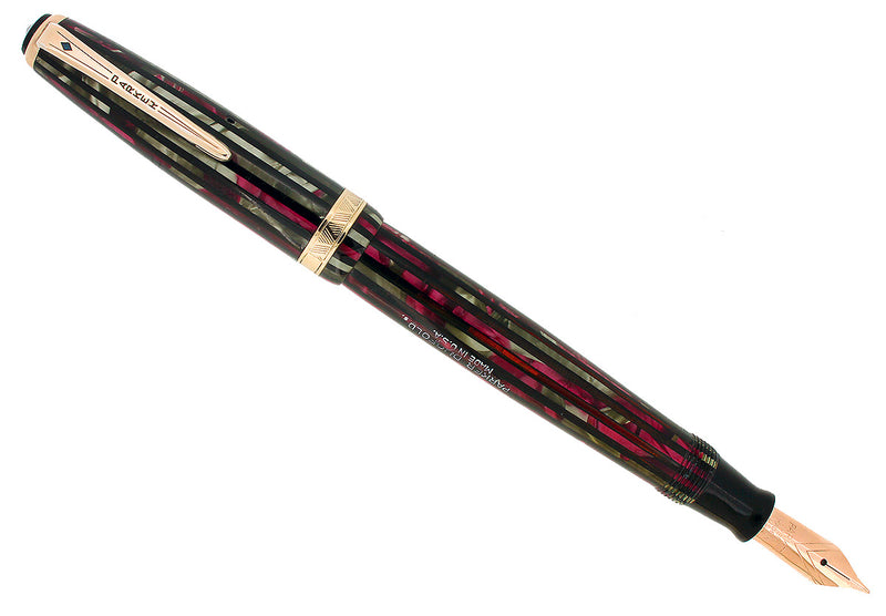 1945 PARKER SENIOR DUOFOLD DUSTY ROSE CELLULOID FOUNTAIN PEN M-B NIB RESTORED OFFERED BY ANTIQUE DIGGER