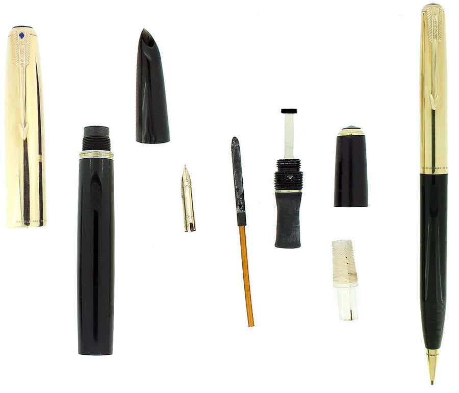 PARKER 万年筆 51 スペシャル 14K RARE 1945 PARKER 51 14K GOLD SMOOTH CAPS FOUNTAIN PEN AND PENCIL SET R