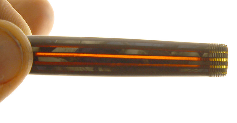1946 PARKER SENIOR DUOFOLD STRIPED BLUE GRAY CELLULOID FOUNTAIN PEN RESTORED OFFERED BY ANTIQUE DIGGER