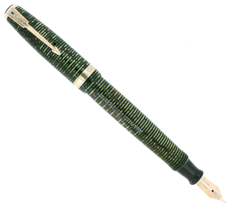1945 PARKER VACUMATIC EMERALD PEARL MAJOR FOUNTAIN PEN RESTORED OFFERED BY ANTIQUE DIGGER