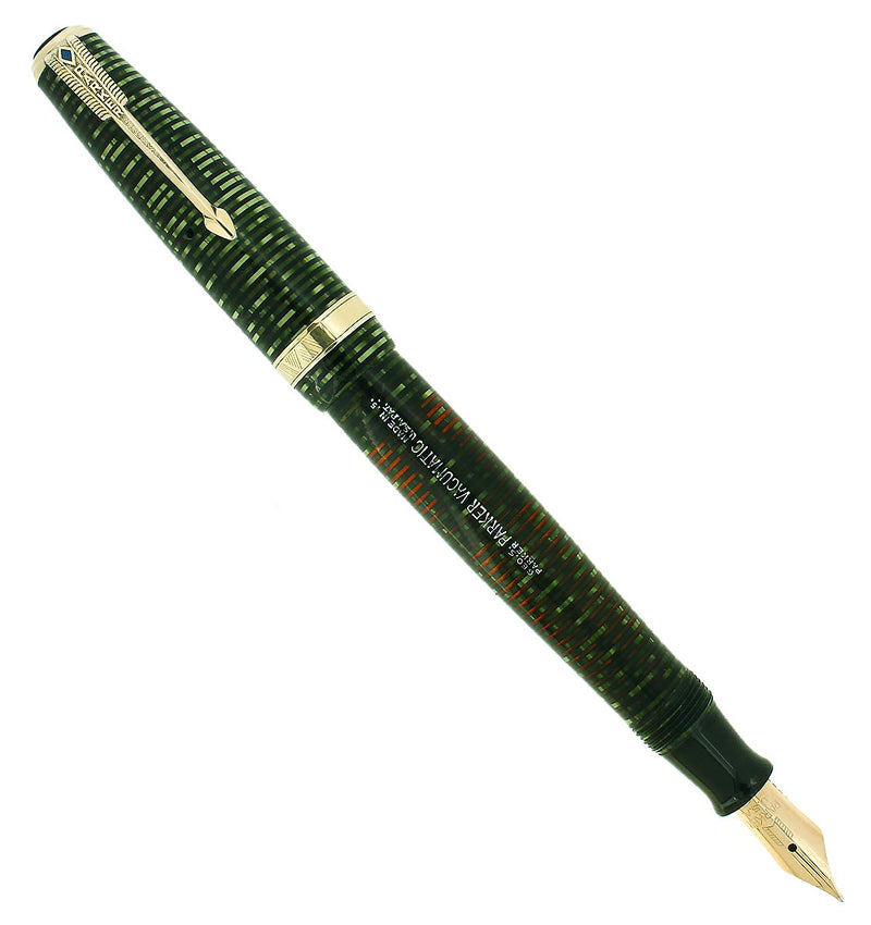 1945 PARKER VACUMATIC EMERALD PEARL SINGLE JEWEL MAJOR FOUNTAIN PEN RESTORED OFFERED BY ANTIQUE DIGGER