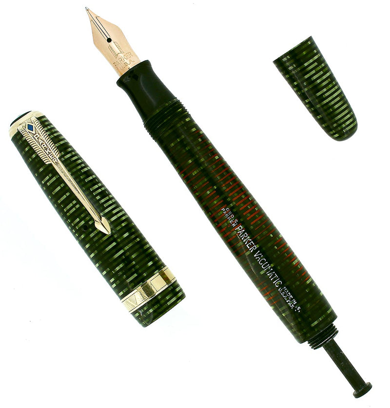 1945 PARKER VACUMATIC EMERALD PEARL SINGLE JEWEL MAJOR FOUNTAIN PEN RESTORED OFFERED BY ANTIQUE DIGGER