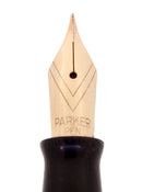 STICKERED 1945 PARKER SENIOR DUSTY ROSE STRIPED DUOFOLD BLUE DIAMOND FOUNTAIN PEN RESTORED OFFERED BY ANTIQUE DIGGER