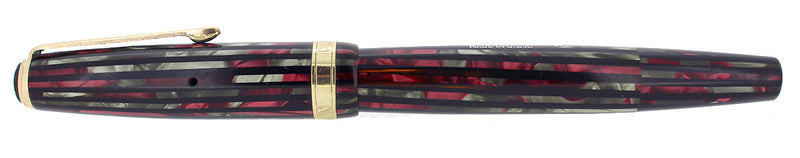 1945 SENIOR PARKER DUOFOLD STRIPED DUSTY ROSE CELLULOID FOUNTAIN PEN RESTORED OFFERED BY ANTIQUE DIGGER