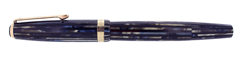 1945 PARKER SENIOR STRIPED DUOFOLD BLUE GRAY CELLULOID FOUNTAIN PEN RESTORED OFFERED BY ANTIQUE DIGGER