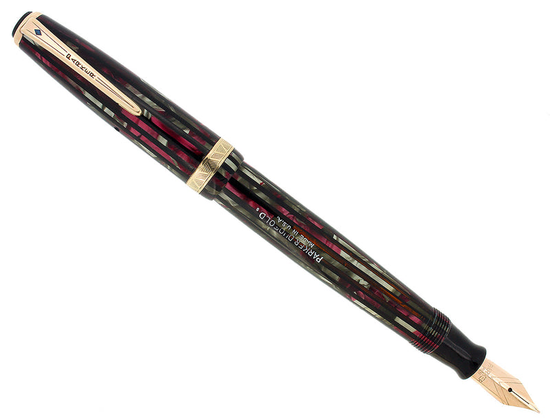 1945 PARKER SENIOR DUOFOLD DUSTY ROSE CELLULOID FOUNTAIN PEN M-BB NIB RESTORED OFFERED BY ANTIQUE DIGGER