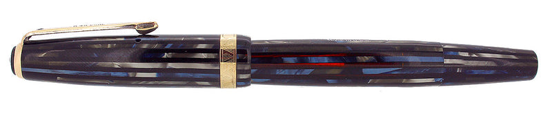 1945 PARKER SENIOR DUOFOLD STRIPED BLUE GRAY CELLULOID FOUNTAIN PEN RESTORED OFFERED BY ANTIQUE DIGGER