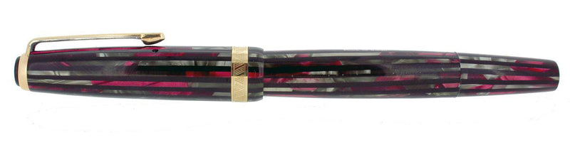 1945 PARKER SENIOR DUOFOLD STRIPED DUSTY ROSE CELLULOID FOUNTAIN PEN RESTORED OFFERED BY ANTIQUE DIGGER