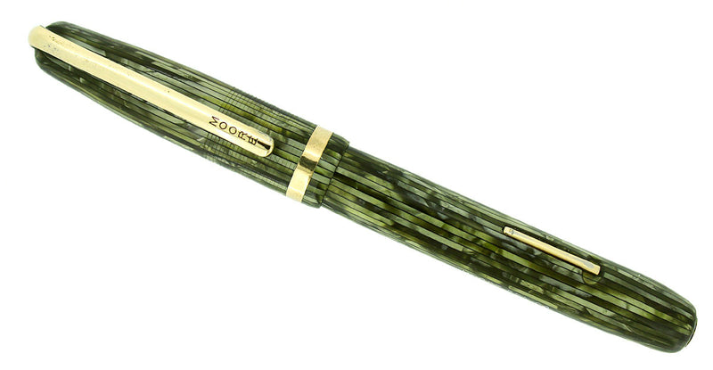 CIRCA 1946 MOORE 96B FINGERTIP FOUNTAIN PEN SEASPRAY PEARL CELLULOID RESTORED OFFERED BY ANTIQUE DIGGER