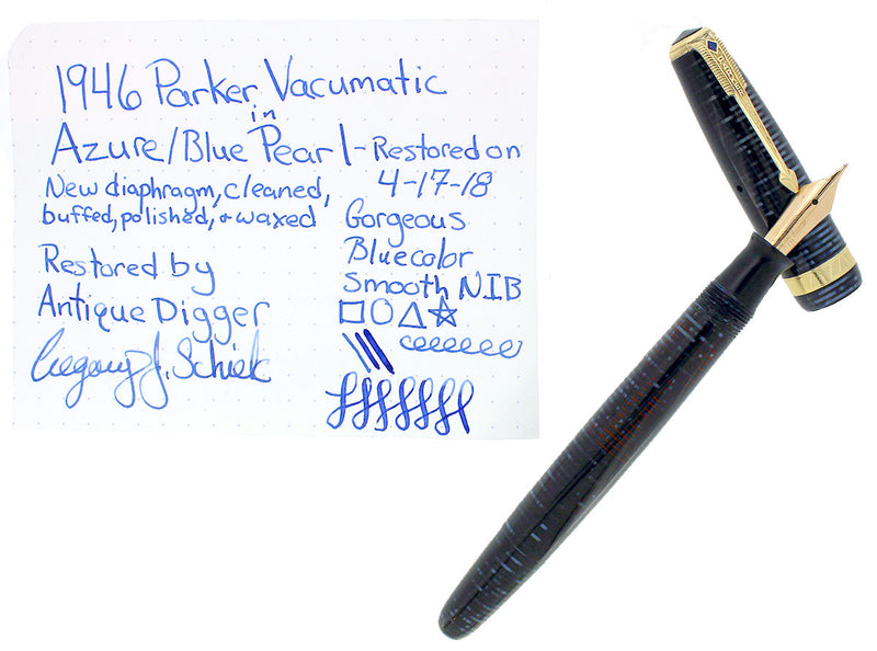 1946 PARKER AZURE PEARL VACUMATIC MAJOR FOUNTAIN PEN GORGEOUS COLOR RESTORED OFFERED BY ANTIQUE DIGGER