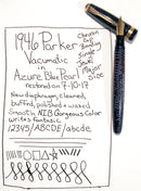 1946 PARKER AZURE PEARL VACUMATIC MAJOR FOUNTAIN PEN F to B FLEX NIB RESTORED