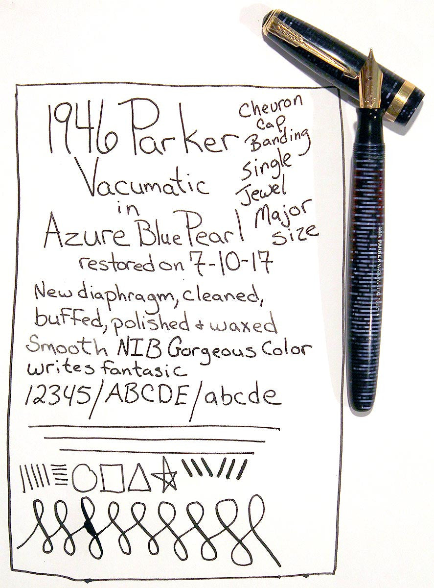 RESTORED 1946 PARKER AZURE PEARL VACUMATIC MAJOR FOUNTAIN PEN F to B ...