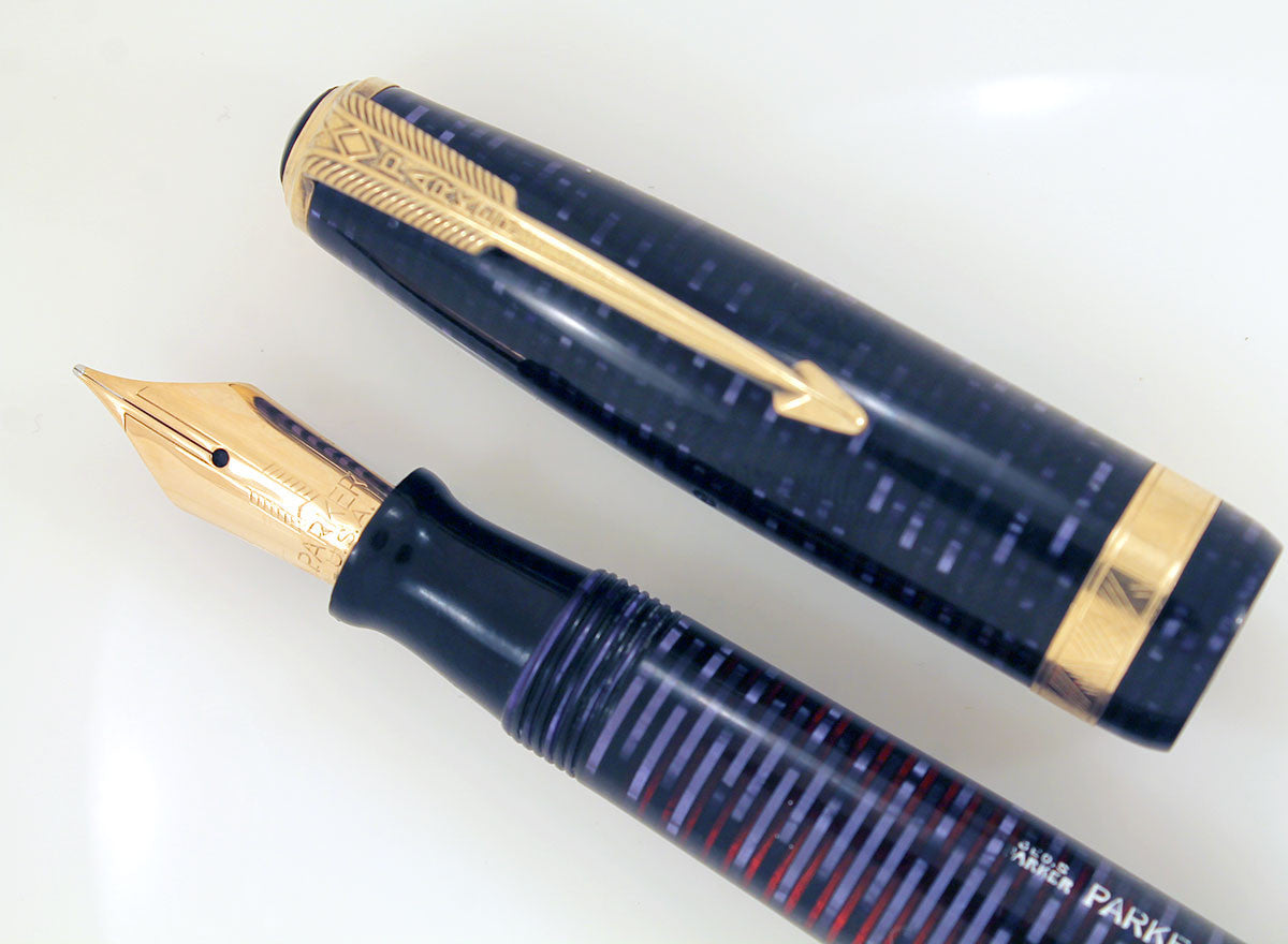 RESTORED 1946 PARKER AZURE PEARL VACUMATIC MAJOR FOUNTAIN PEN F to B ...