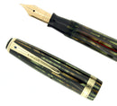 RESTORED 1946 PARKER DUOFOLD SENIOR FOUNTAIN PEN GREEN GOLD CELLULOID WITH V NIB OFFERED BY ANTIQUE DIGGER