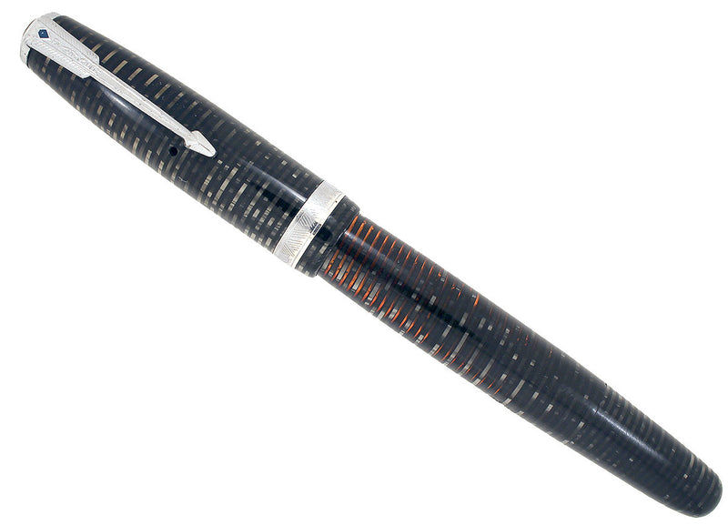 1946 PARKER SILVER PEARL VACUMATIC MAJOR FOUNTAIN PEN F to B FLEX NIB RESTORED OFFERED BY ANTIQUE DIGGER
