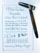 1946 PARKER SILVER PEARL VACUMATIC MAJOR FOUNTAIN PEN F to B FLEX NIB RESTORED OFFERED BY ANTIQUE DIGGER