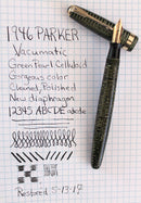 RESTORED 1946 PARKER EMERALD PEARL VACUMATIC MAJOR FOUNTAIN PEN WITH F to BB SEMI-FLEXIBLE NIB