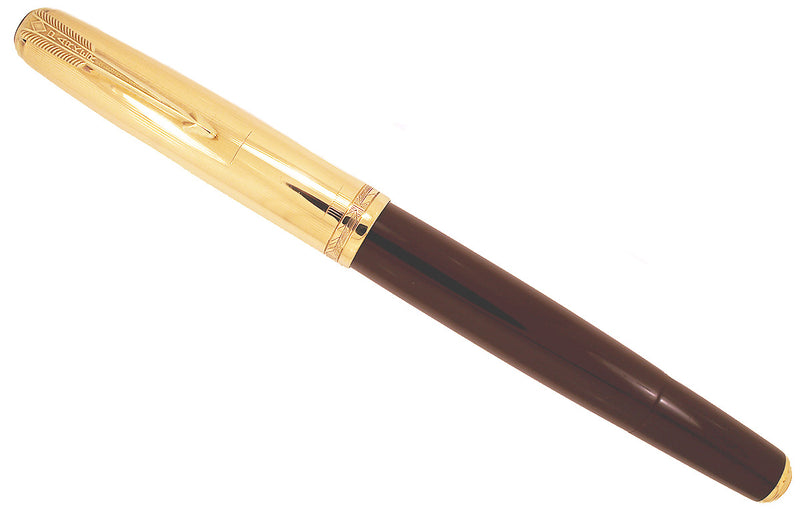 RESTORED 1946 PARKER 51 DOUBLE JEWEL WITH 14K GOLD CLIP FOUNTAIN PEN IN CORDOVAN OFFERED BY ANTIQUE DIGGER