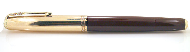 RESTORED 1946 PARKER 51 DOUBLE JEWEL WITH 14K GOLD CLIP FOUNTAIN PEN IN CORDOVAN OFFERED BY ANTIQUE DIGGER