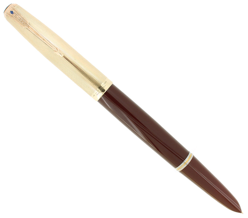1946 PARKER 51 CORDOVAN DOUBLE JEWEL FOUNTAIN PEN RESTORED FINE NIB OFFERED BY ANTIQUE DIGGER