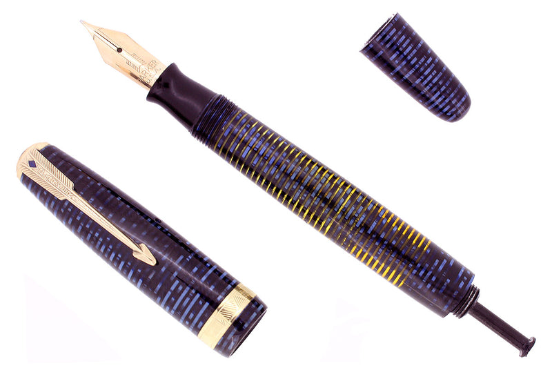 1946 PARKER VACUMATIC MAJOR AZURE BLUE PEARL FOUNTAIN PEN RESTORED NEAR MINT OFFERED BY ANTIQUE DIGGER