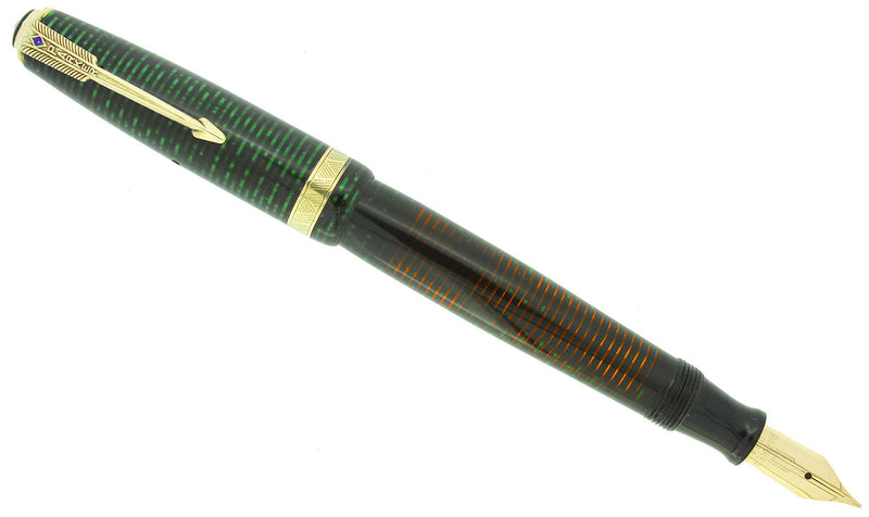 1946 PARKER EMERALD PEARL VACUMATIC MAJOR FOUNTAIN PEN RESTORED FABULOUS COLOR OFFERED BY ANTIQUE DIGGER