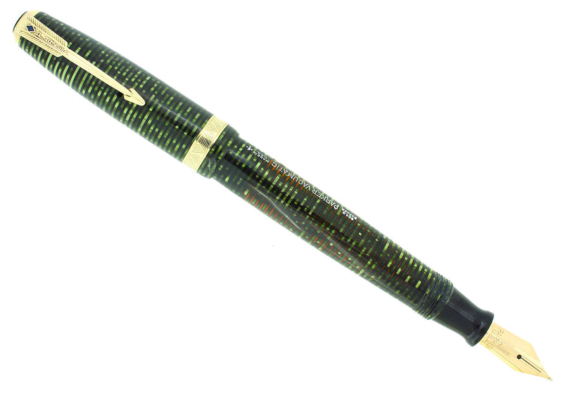 1946 PARKER VACUMATIC EMERALD PEARL SINGLE JEWEL FOUNTAIN PEN RESTORED NEAR MINT OFFERED BY ANTIQUE DIGGER