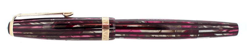 1946 PARKER STRIPED DUOFOLD SENIOR DUSTY ROSE BLUE DIAMOND FOUNTAIN PEN RESTORED OFFERED BY ANTIQUE DIGGER