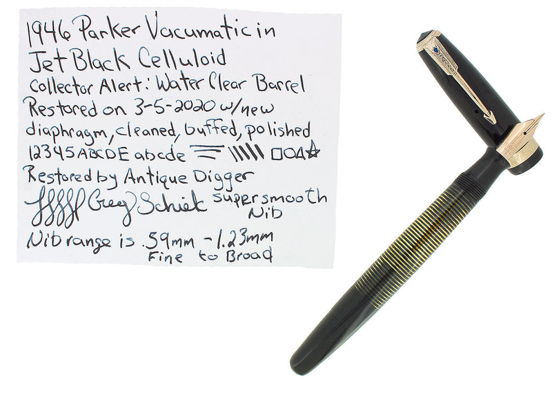 1946 PARKER JET BLACK VACUMATIC MAJOR FOUNTAIN PEN RESTORED OFFERED BY ANTIQUE DIGGER