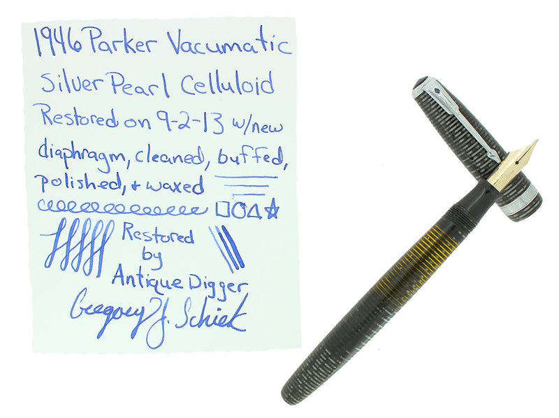  1946 PARKER VACUMATIC SILVER PEARL FOUNTAIN PEN RESTORED NEAR MINT OFFERED BY ANTIQUE DIGGER