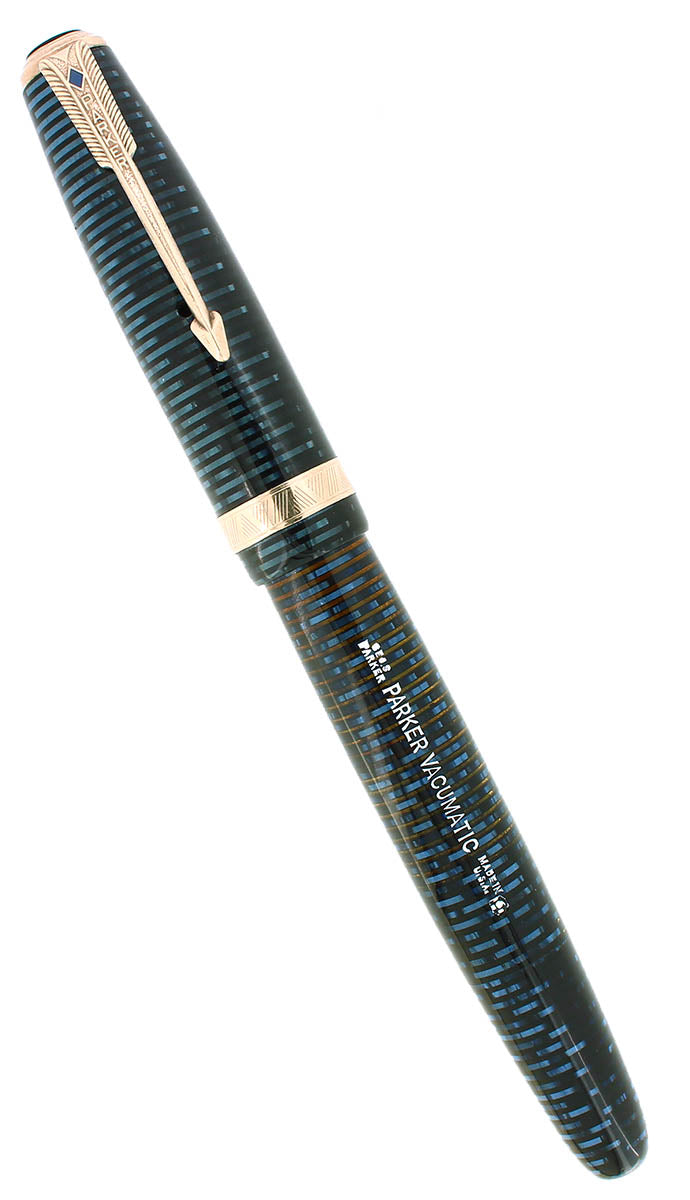 1946 PARKER VACUMATIC AZURE BLUE PEARL MAJOR FOUNTAIN PEN RESTORED OFFERED BY ANTIQUE DIGGER